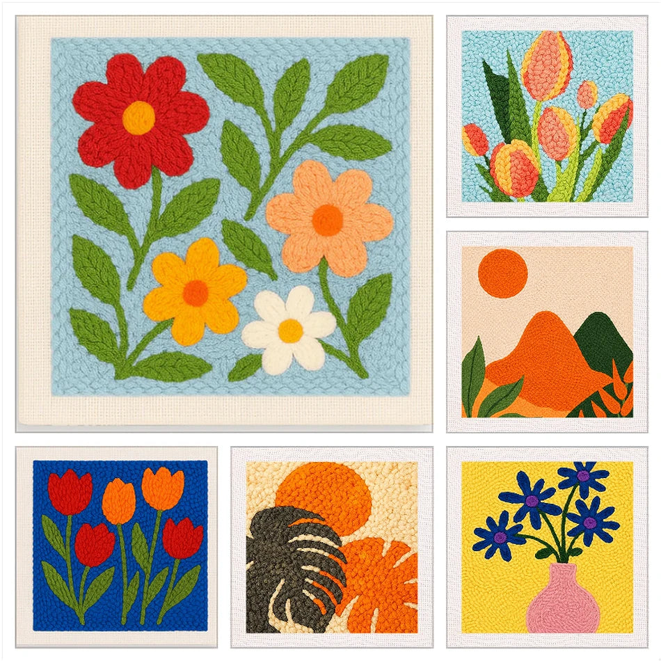 Punch Needle Kit, SDOYUNO Flower Designs with Frame for Handmade Yarn Art