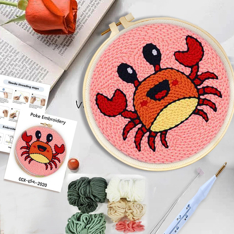 Punch Needle Kit, Animal Patterns with Frame for Handmade Embroidery Art