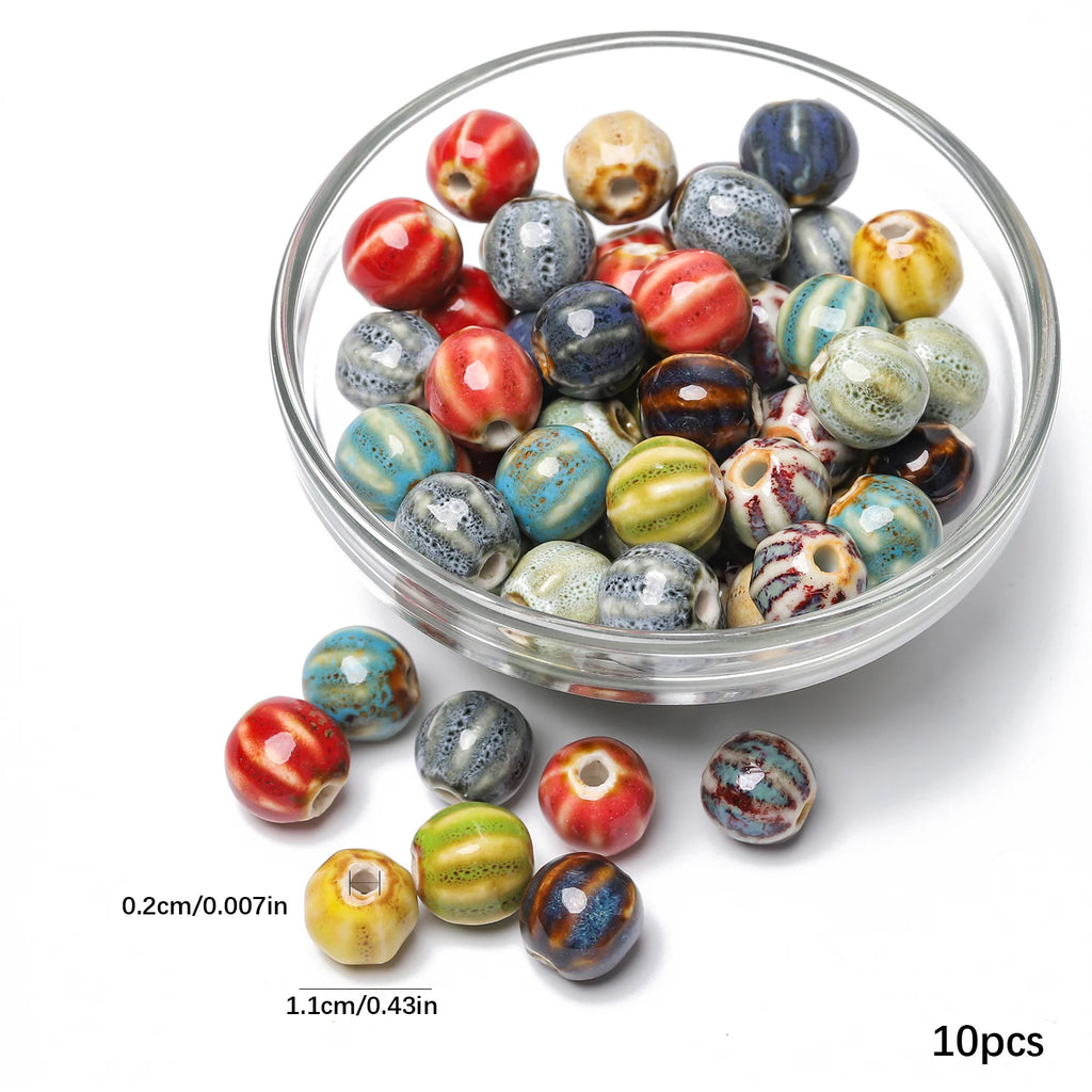 Ceramic Beads Pumpkin Watermelon Pattern Porcelain Fancy Glaze Bracelet Supplies