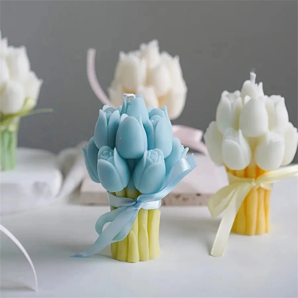 DIY Tulip Bouquet Silicone Candle Molds 3D Tulip Floral Designs Handmade Soap Plaster Resin Crafts Casting Mold DIY Home Decor