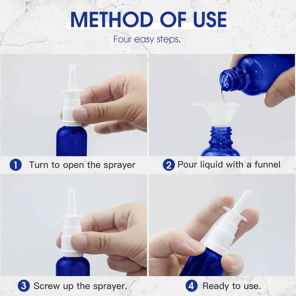 Nasal Spray Bottle Empty Blue Glass Refillable Pump Atomizer
