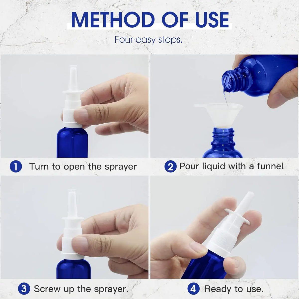 Nasal Spray Bottle Empty Blue Glass Refillable Pump Atomizer