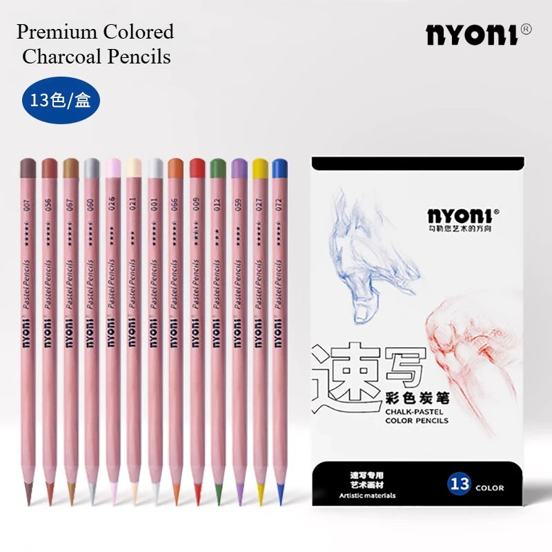 Colored Charcoal Pencils, NYONI — Chalk Pastel, 13 or 24 Colors Portrait Set
