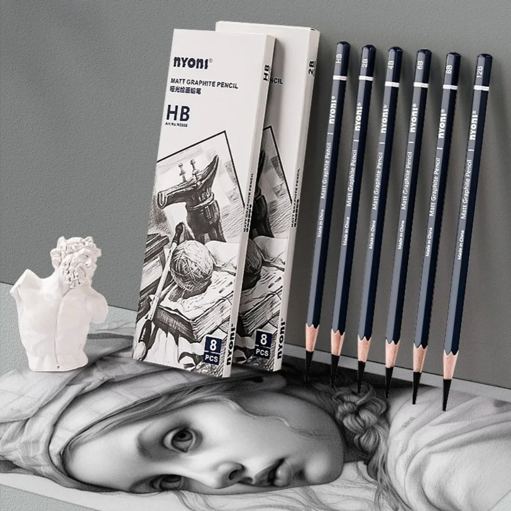 NYONI Graphite & Charcoal Pencils — HB to 12B, Single-Grade & Charcoal Sets