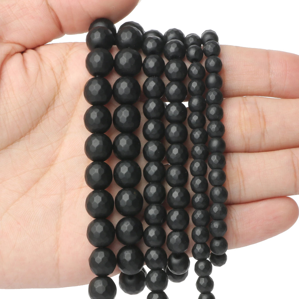 Stone Beads Matte Faceted Black Agate Onyx Styles for DIY Jewelry Making