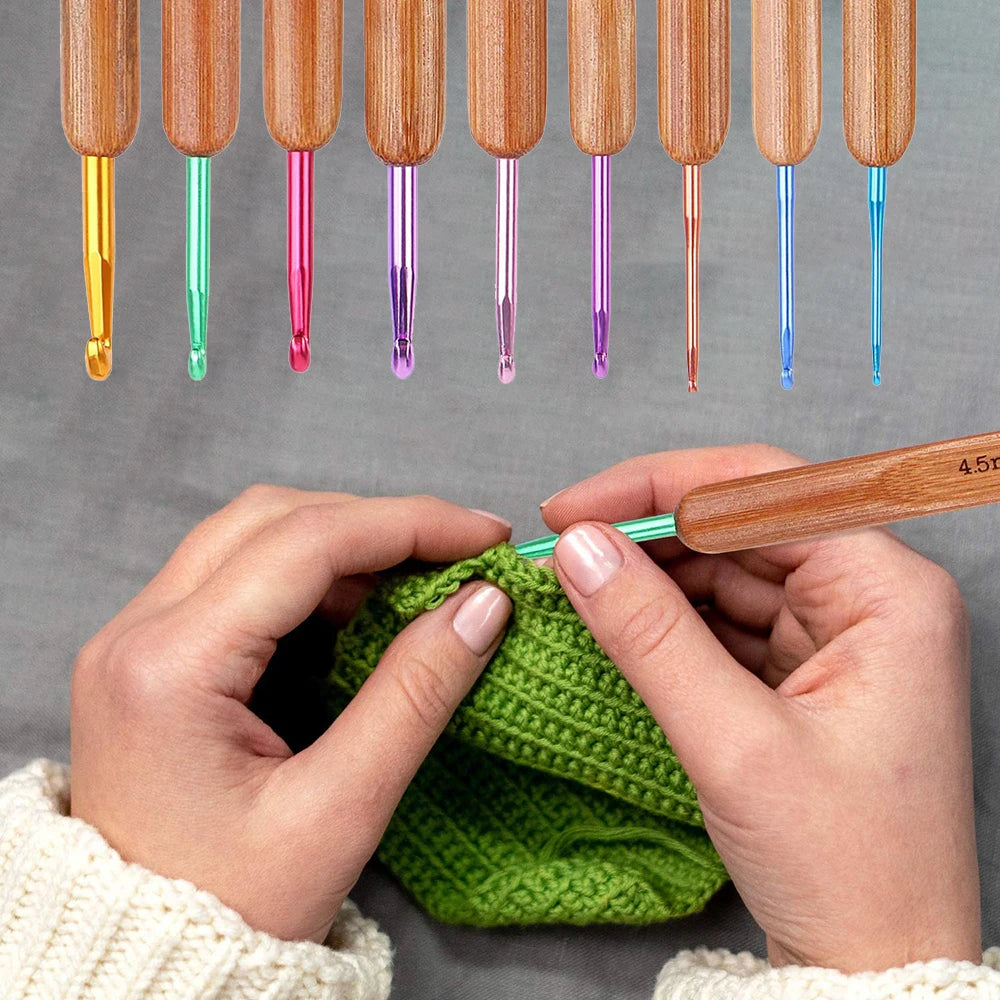 Crochet Hooks, Bamboo Handles for Handmade Yarn Crafts & Needlework
