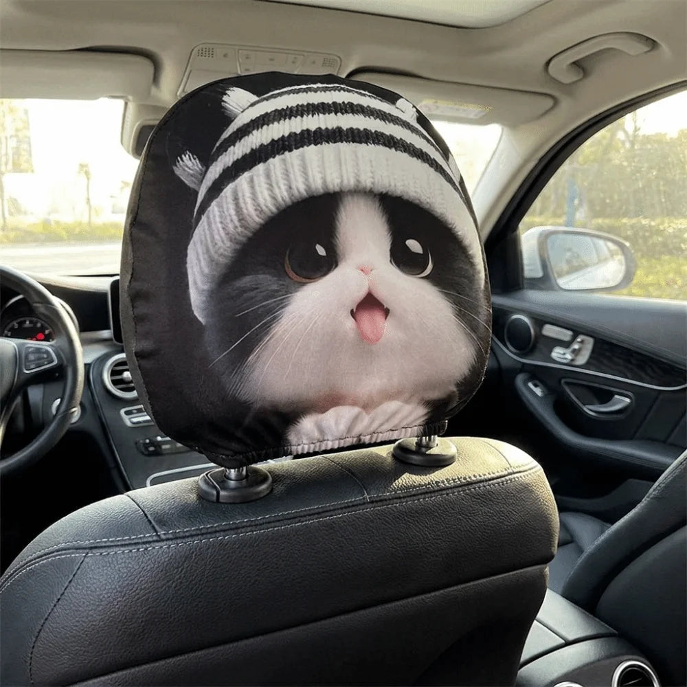 2PCS Elastic Car Headrest Covers Stain-Proof Cartoon Seat Headrest Protectors Funny Washable Auto Interior Decoration Cover