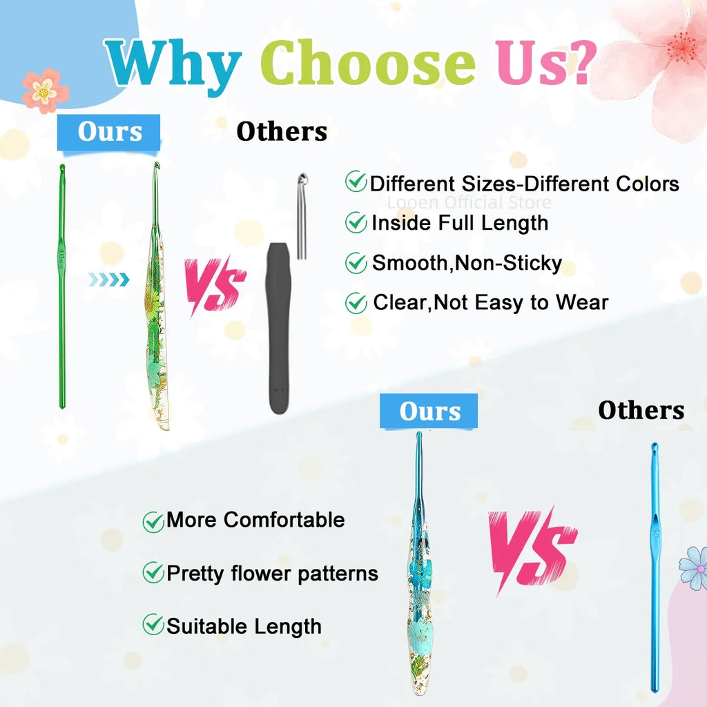Crochet Hooks, Floral Resin Handles for Handmade Yarn & Weaving Crafts