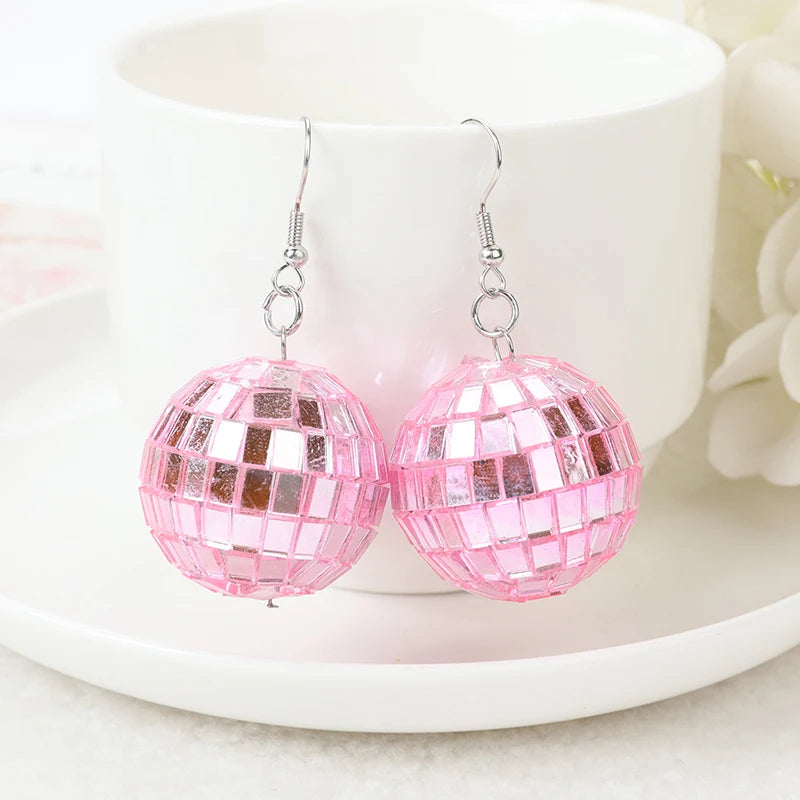 1 Pair Disco Ball Earrings Rainbow Jewelry  For Women Birthday Gift Party