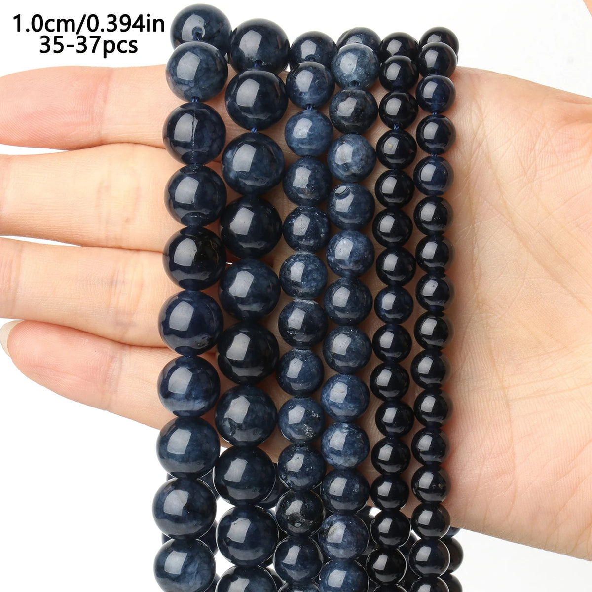 Stone Beads Round Deep Blue Sapphire-Style for DIY Jewelry Making Craft Beads