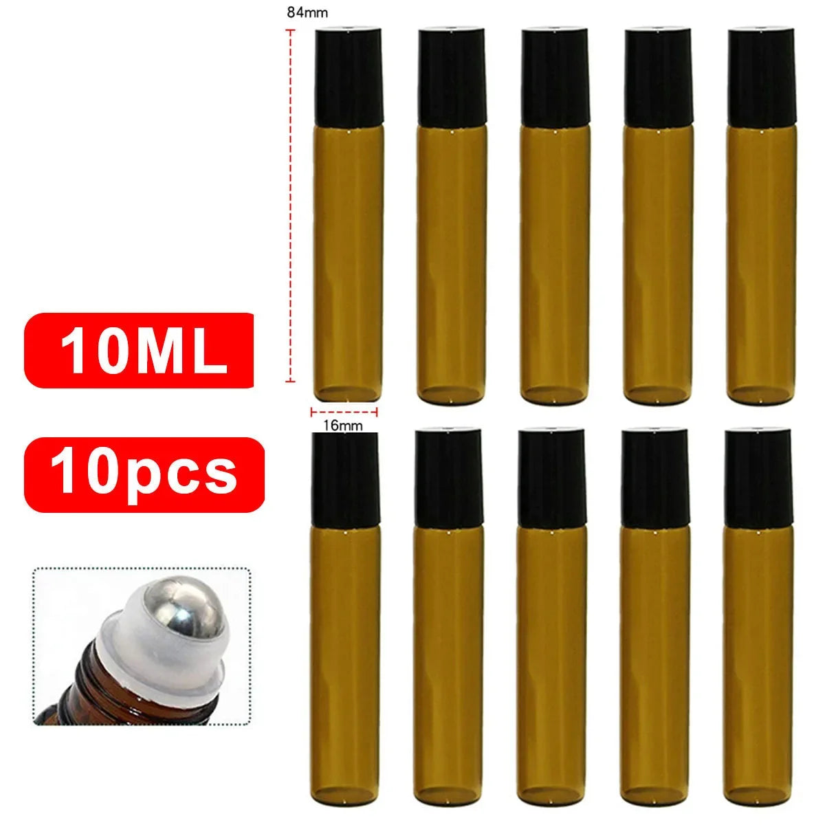 Roll-On Bottles Empty Amber Glass Refillable Sample Vials 10 Pack