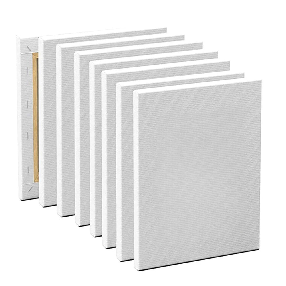 Set of six white painting canvases on a white background