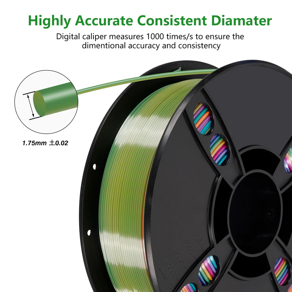 KINGROON Silk Rainbow PLA 3D Printer Filament 1.75mm Silk Candy Colors Glossy Neatly Wound 3D Filaments