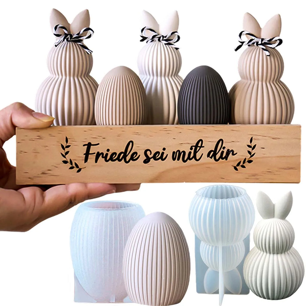 Double Rabbit Ear Silicone Candle Mold DIY Stripe Egg Bunny Aromath Soap Molds Plaster Resin Crafts Making Home Easter Decor