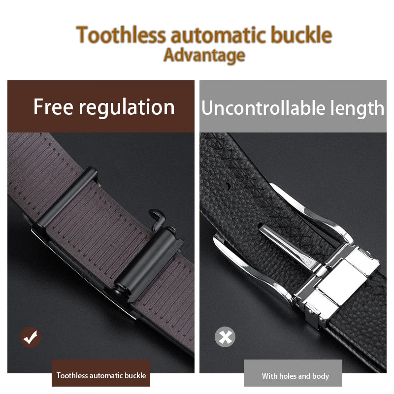 Men's Ratchet Belt Genuine Leather Automatic Buckle for Jeans, Dress, Golf