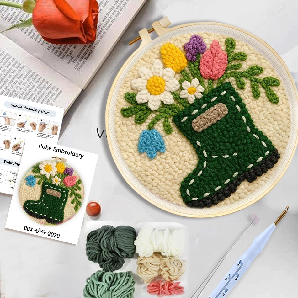 Punch Needle Kit, Flower Patterns for Beginner Yarn Art & Handmade Decor
