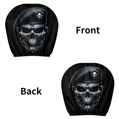 2pcs, Mechanical Skull Print Car Headrest Covers,  Elastic Design, 3D Realistic Printing,