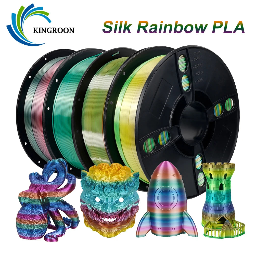 KINGROON Silk Rainbow PLA 3D Printer Filament 1.75mm Silk Candy Colors Glossy Neatly Wound 3D Filaments