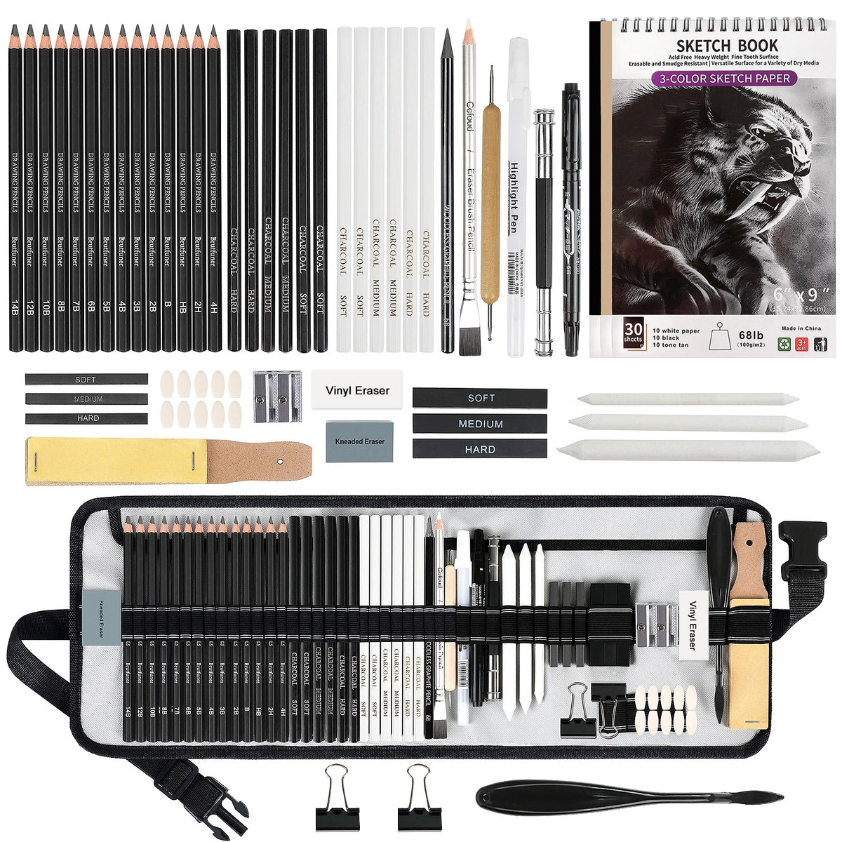 Artist Drawing & Sketching Kit with Sketchbook — 46 to 68 Pieces