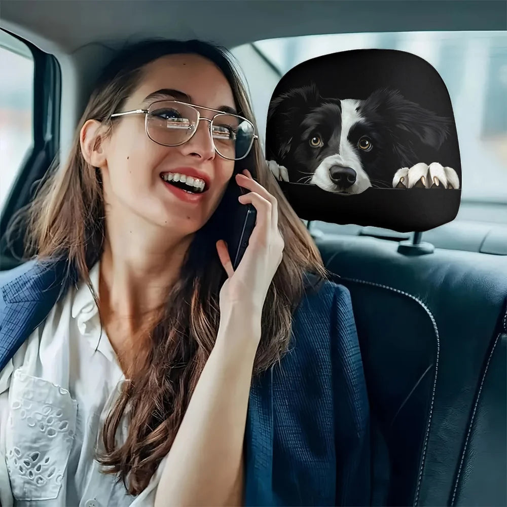2pcs, Curious Eyes Border Collie Print  Headrest Covers,  Decor, Easy to Install and Wash,