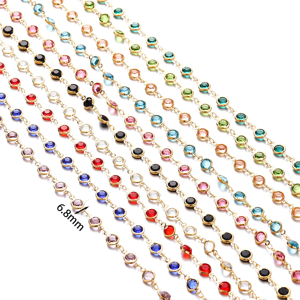Metal Beads Colorful Crystal Beaded Chain Glass Necklace Chain Bracelet Supplies
