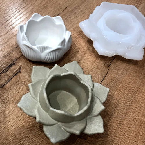 3D Lotus Silicone Mold — Candlestick, Planter & Storage Box, Resin & Cement