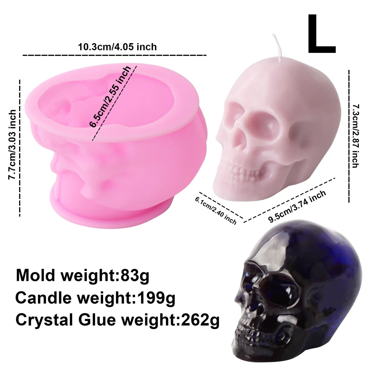 Skull Candle & Resin Mold - Silicone 3D, 10 Sizes & Sets