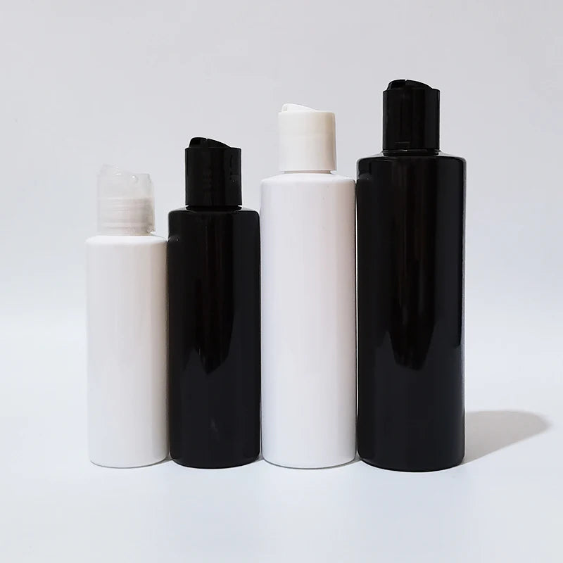 Disc-Top Bottles Empty PET Black White Cosmetic Packaging 30 Pack