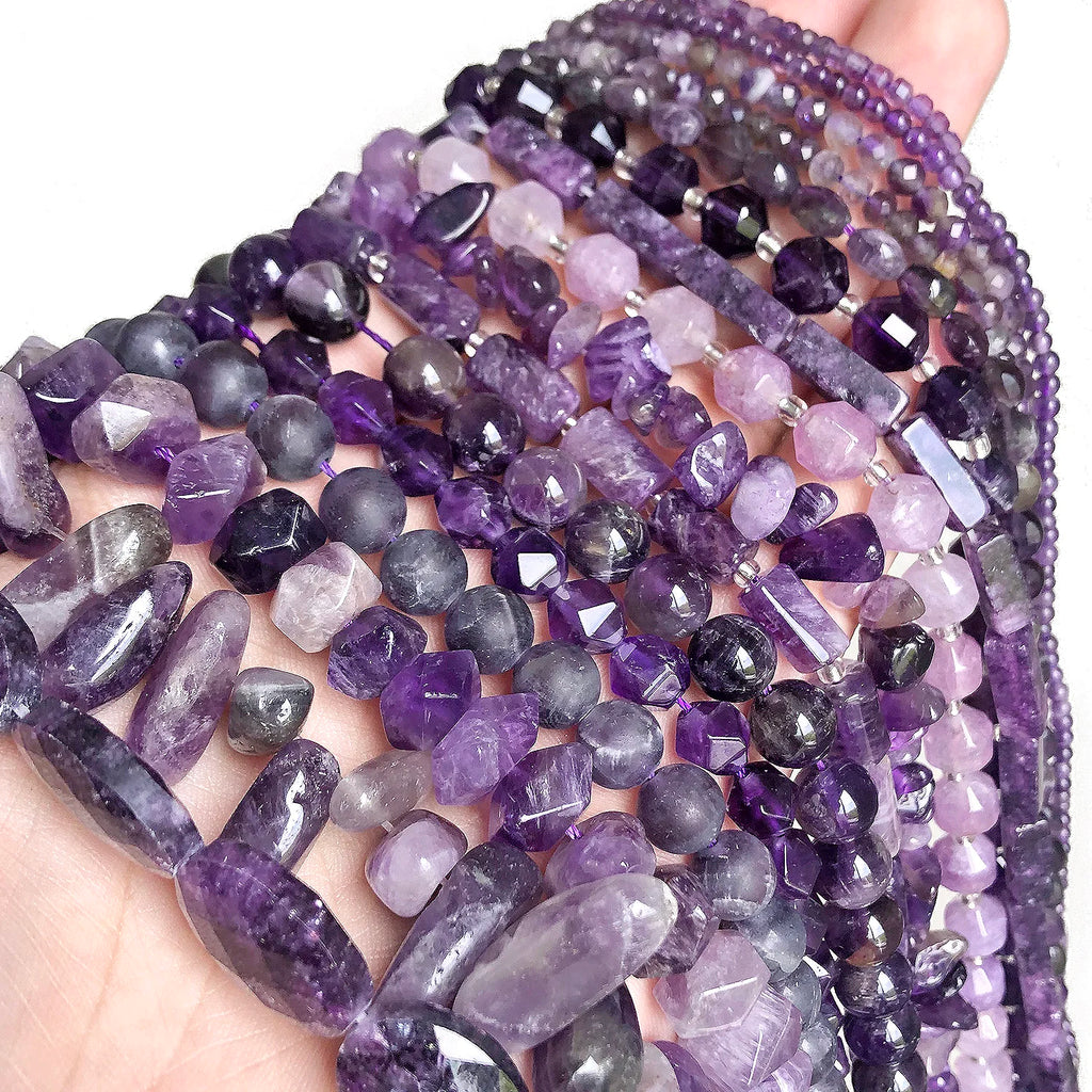 Stone Beads Purple Amethyst-Style Assorted Shapes for DIY Jewelry Making