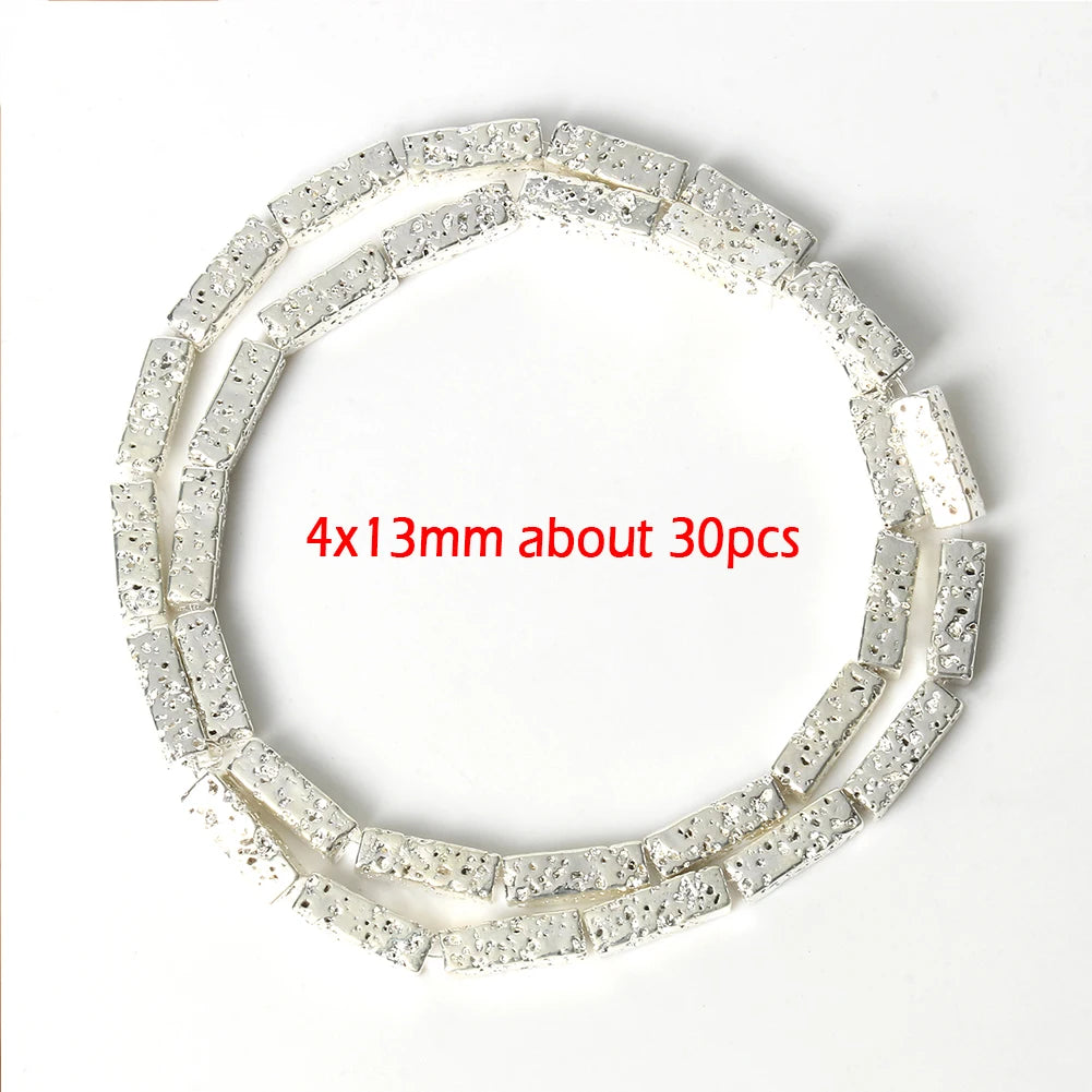 Stone Beads Black Gold Silver Color Volcanic Lava Rondelle Spacer Craft Beads