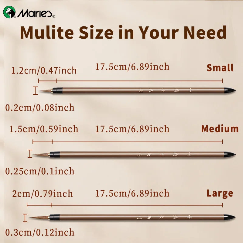 Marie's Miniature Detail Paint Brush Set — 3 Brushes Art Calligraphy Fine Lines