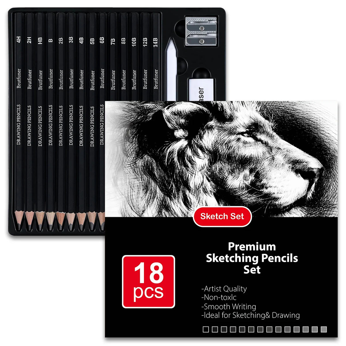 Sketching & Drawing Set with Graphite, Charcoal & Blending Tools