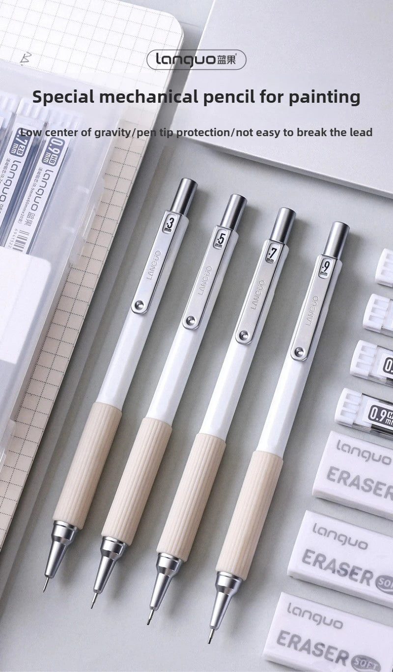 LANGUO Metal Mechanical Pencil Set with Leads & Eraser — 0.3 to 0.9mm