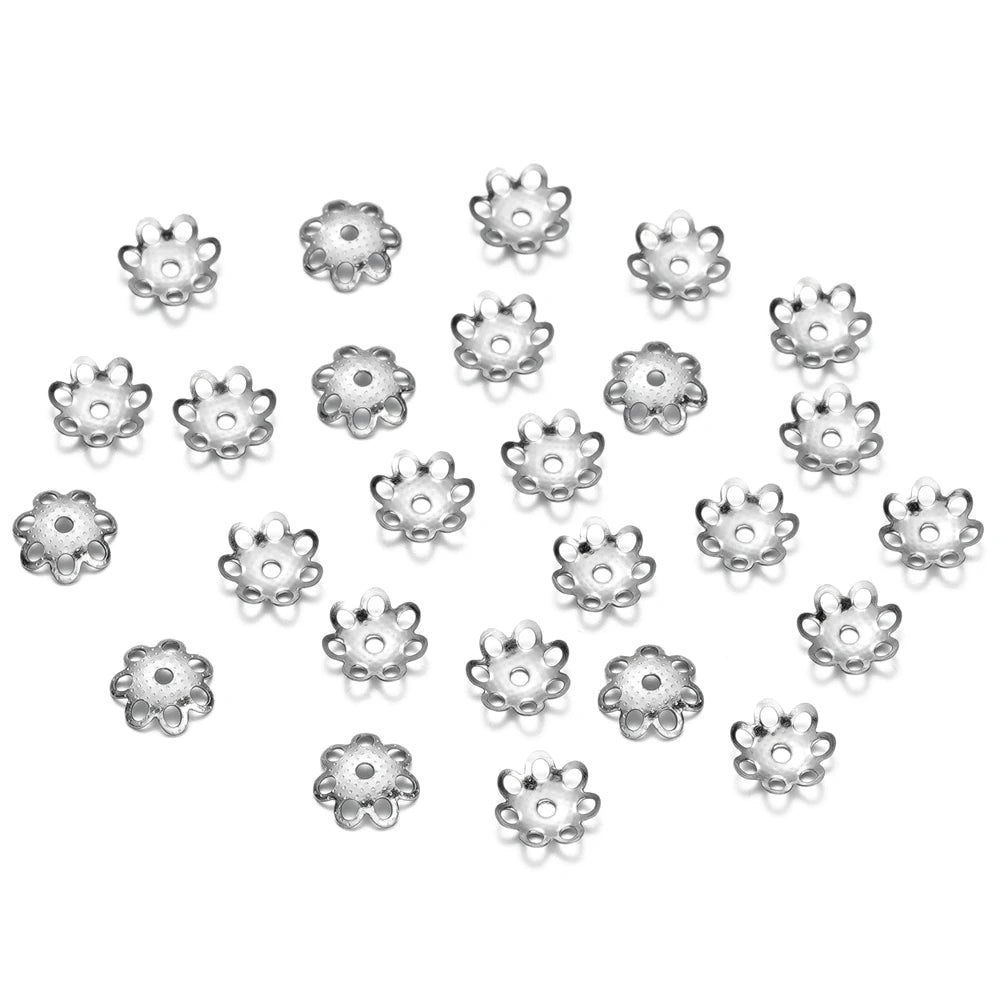 Metal Beads Stainless Steel Cap Steel Tone Flower Filigree End Bracelet Supplies