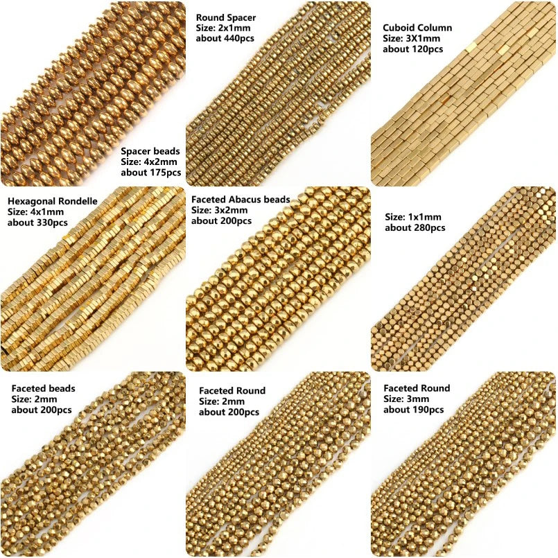 Stone Beads Gold-Tone Hematite-Style Spacer Shapes for DIY Jewelry Making