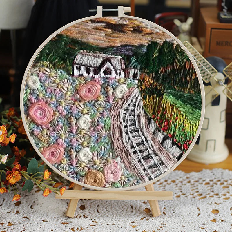Embroidery Kit, Flower Patterns Without Hoop for Handmade Needlework Art
