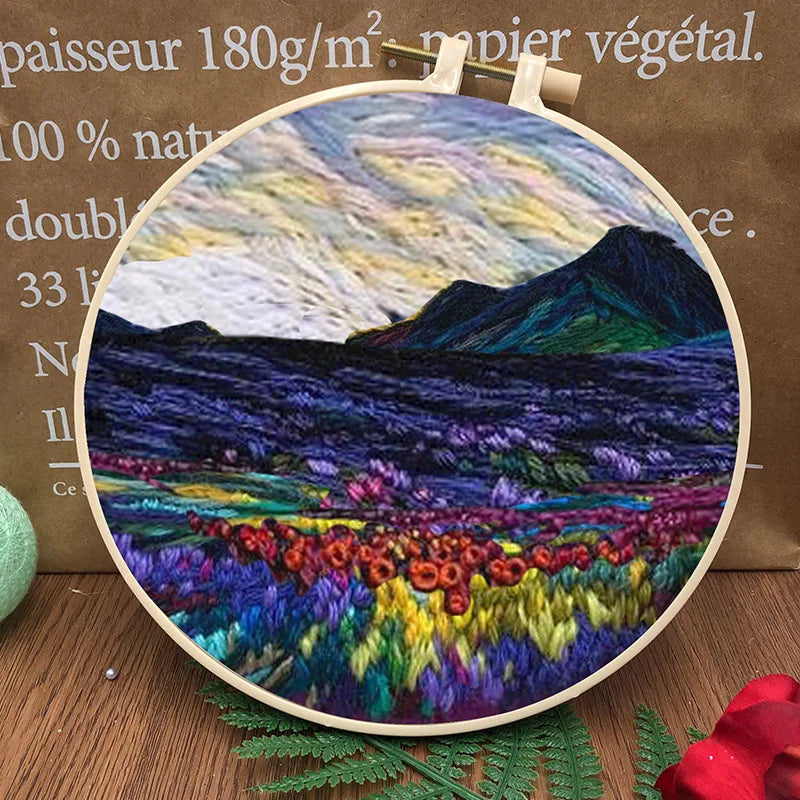 Embroidery Kit, Mountain Scenery with Hoop for Beginner Handmade Wall Art
