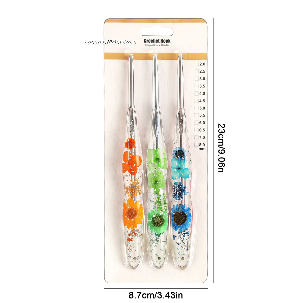 Crochet Hook, Gourd-Shaped Floral Resin Handle for Handmade Yarn Projects