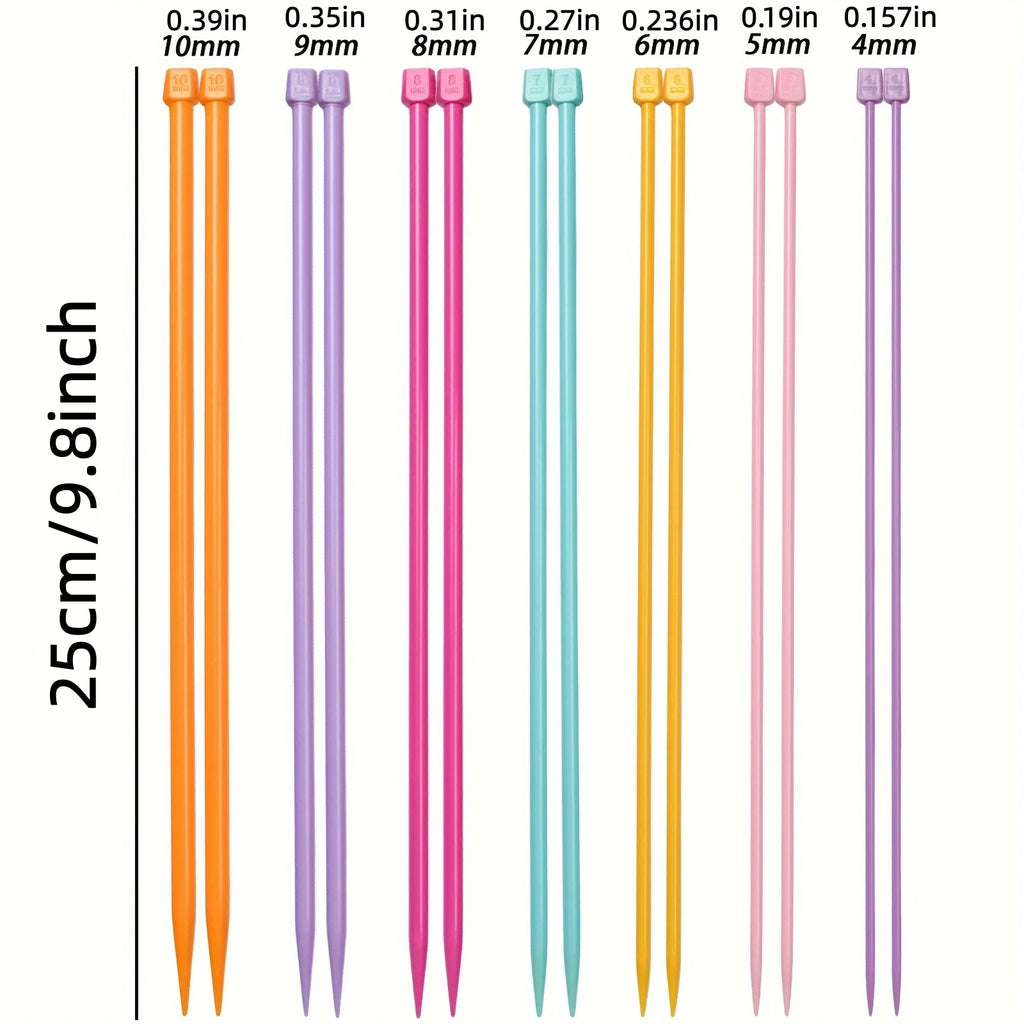 Knitting Needles, Plastic Single-Pointed Set for Handmade Yarn Projects