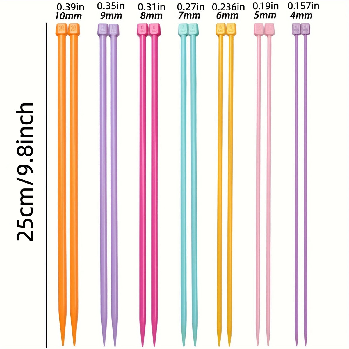 Knitting Needles, Plastic Single-Pointed Set for Handmade Yarn Projects