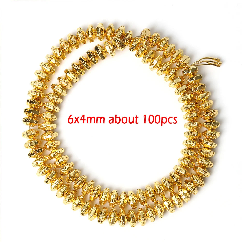 Stone Beads Black Gold Silver Color Volcanic Lava Rondelle Spacer Craft Beads