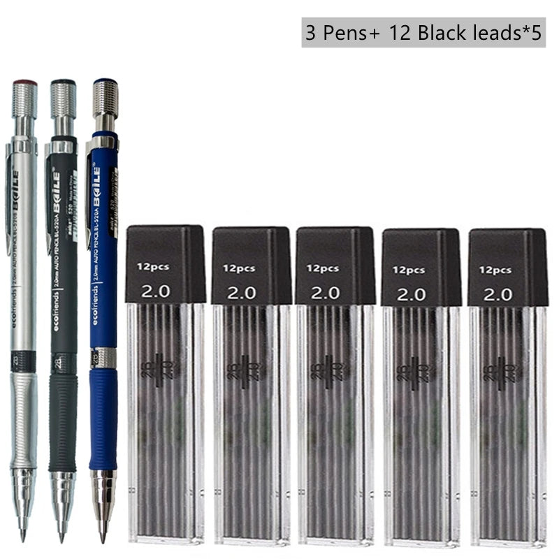 Mechanical Pencil Set, 2.0mm 2B, Pencils & Lead Refills, Color or Black