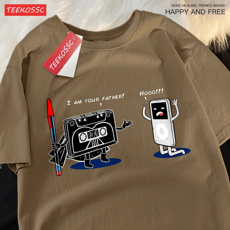 T-Shirt Unisex Cassette Tape vs MP3 Player Retro Tech Humor Graphic Tee
