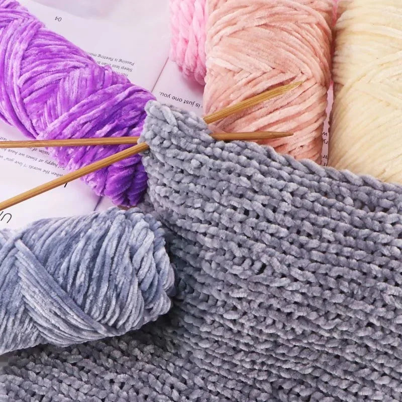 Yarn, Chenille Velvet-Style with Gold Luster for Scarves, Sweaters & Dolls