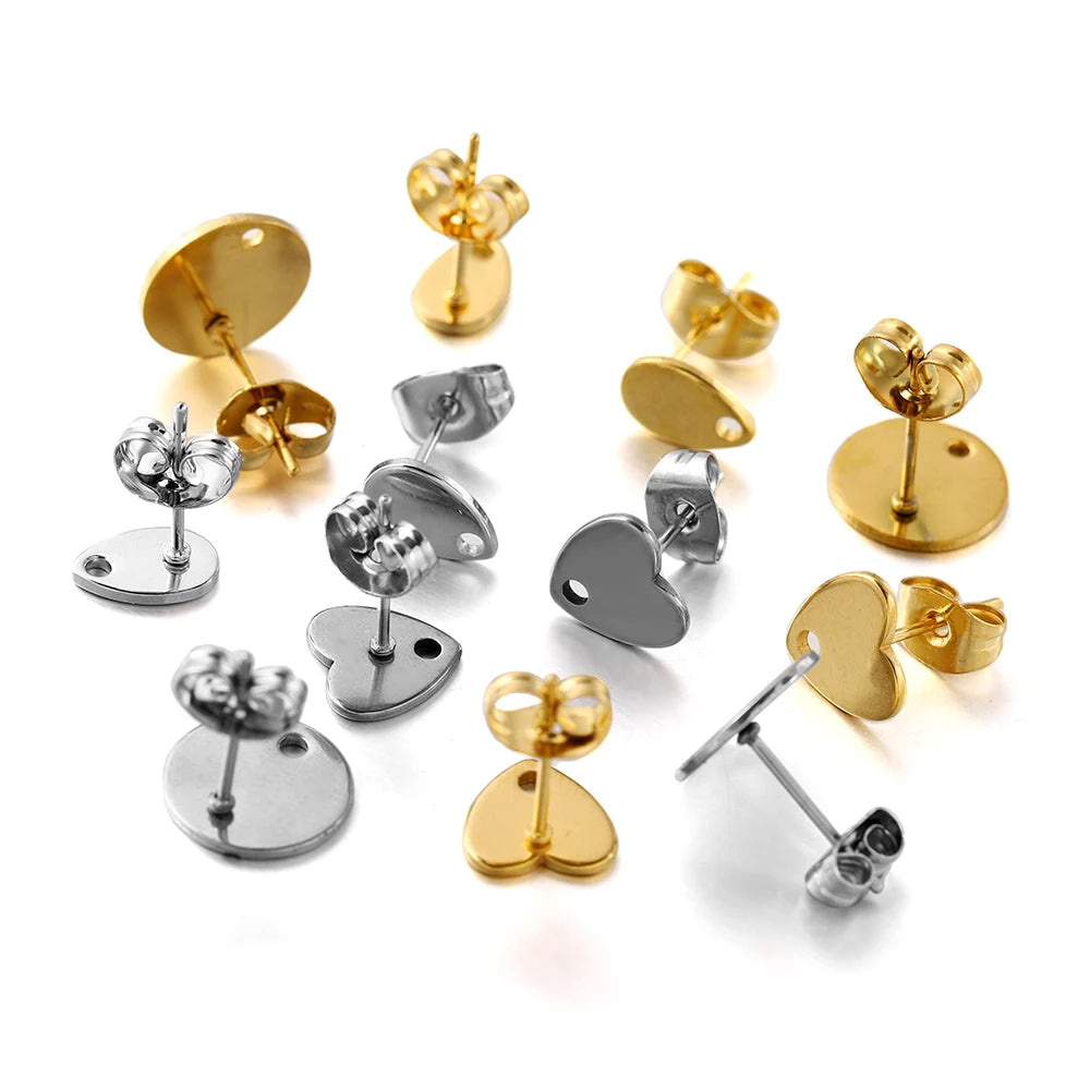 Ring Settings Gold Color Stainless Steel Love Heart Ear Studs DIY Jewelry Making