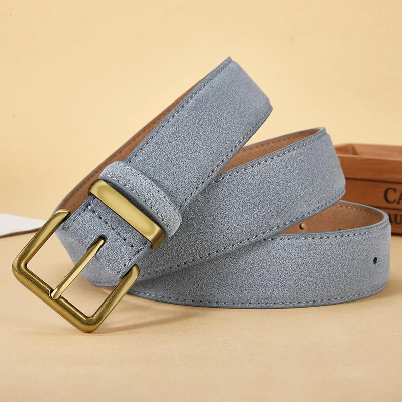 Women's Suede Leather Belt Gold Buckle Vintage Style for Dresses & Jeans