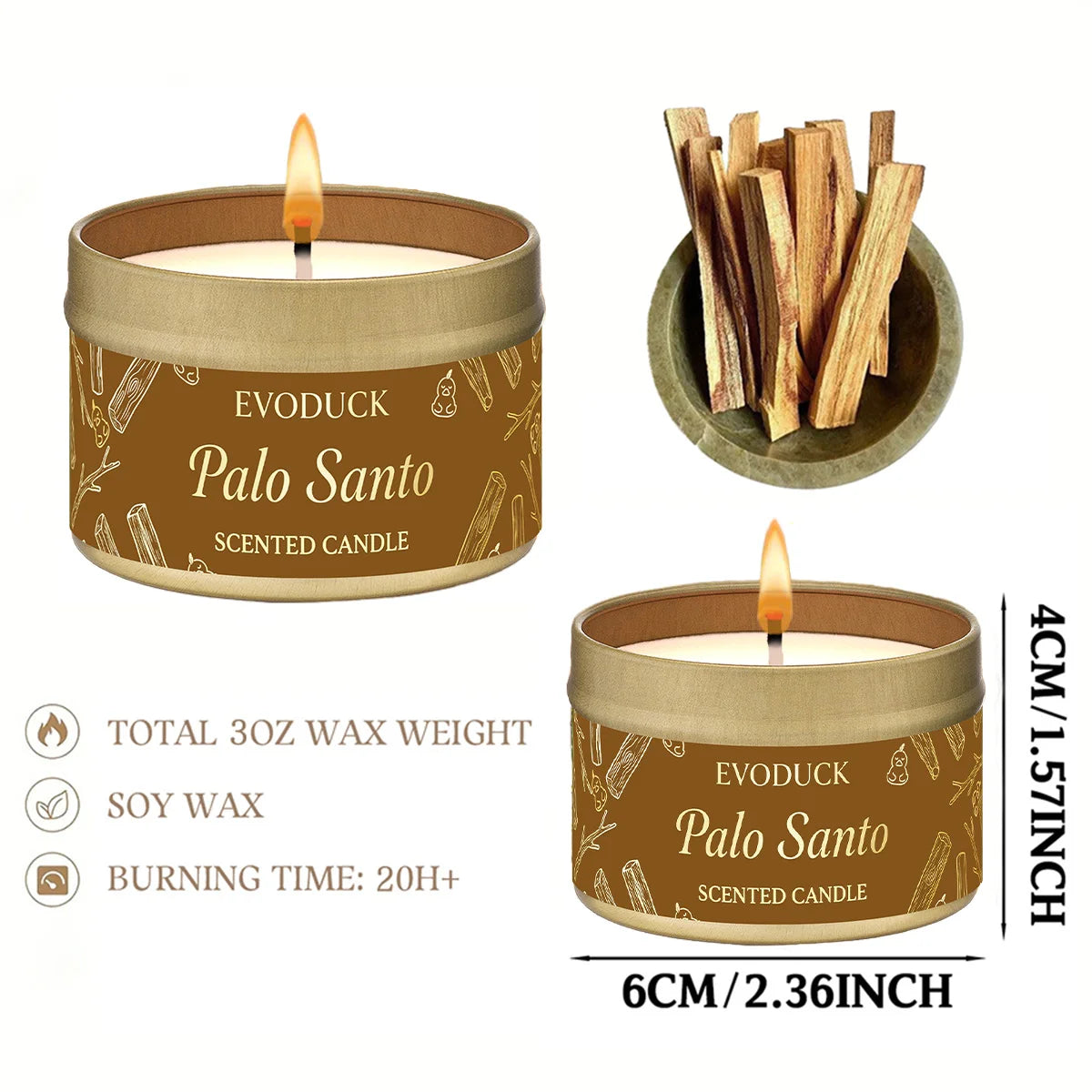 Scented Soy Wax Candles EVODUCK Palo Santo Sage Rose & Citronella