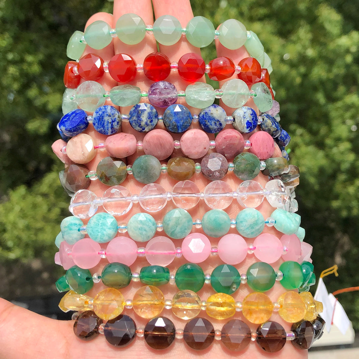 Stone Beads Nature Flat Round Amazonite Quartz-Style Agate Fluorite Craft Beads