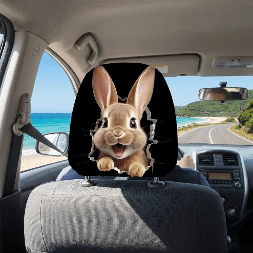 2PCS Elastic Car Headrest Covers Stain-Proof Cartoon Seat Headrest Protectors Funny Washable Auto Interior Decoration Cover