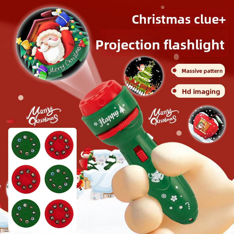 Christmas Cartoon Projection Flashlight  Creative Children Flashlight Toy Projector Baby Toys Bedtime Story Book Toy3-10 Cards